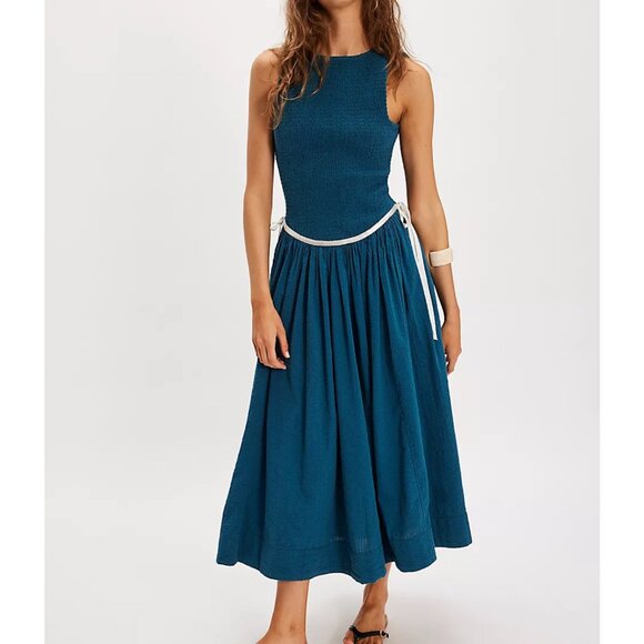 Nightingale Seersucker Midi Dress Color Seaside Combo - Picture 1 of 6